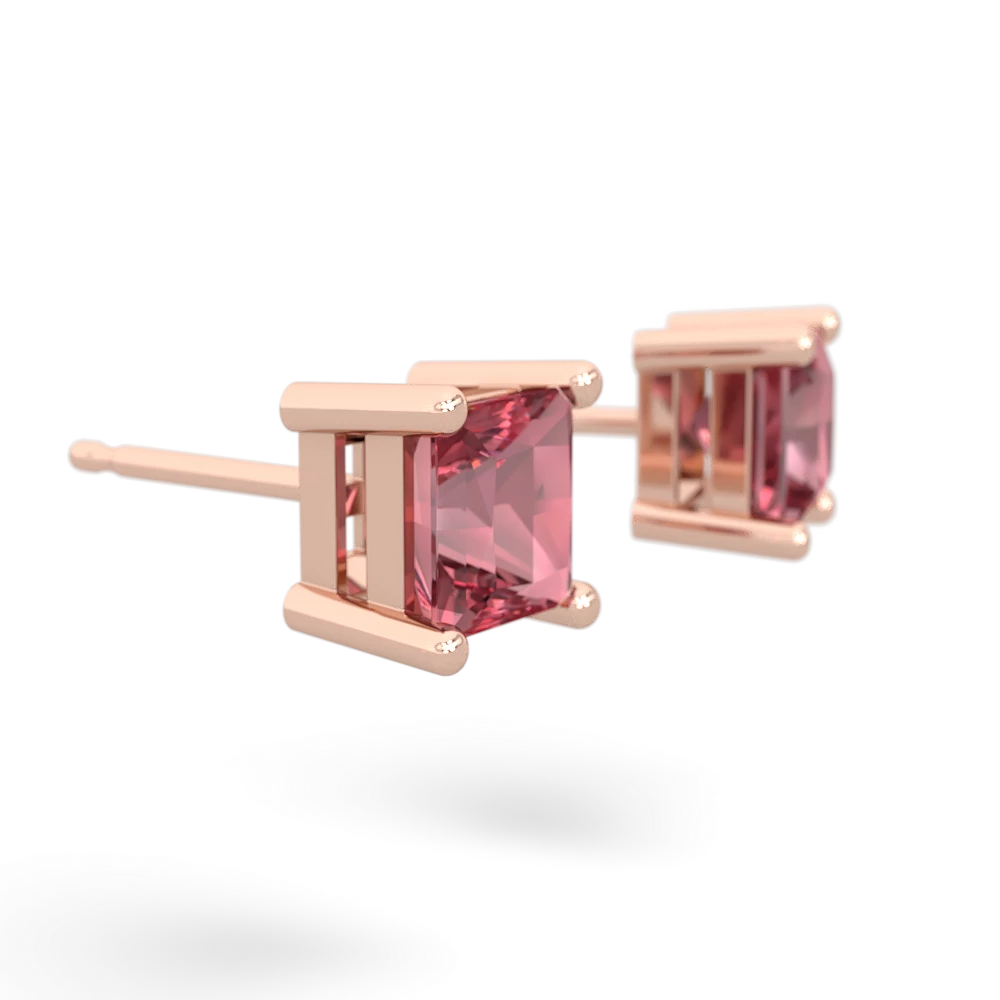 Pink Tourmaline 5Mm Princess Cut Stud 14K Rose Gold earrings E1789