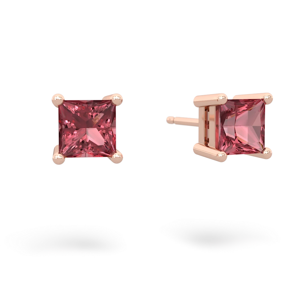 Pink Tourmaline 5Mm Princess Cut Stud 14K Rose Gold earrings E1789