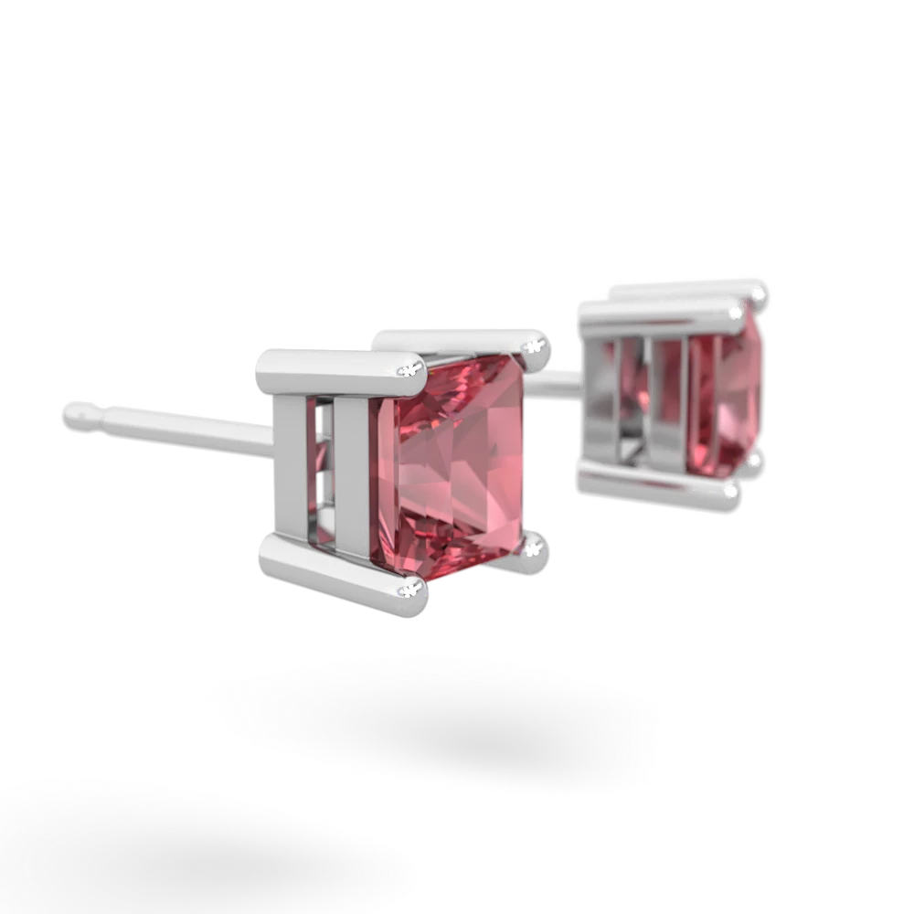 Pink Tourmaline 5Mm Princess Cut Stud 14K White Gold earrings E1789