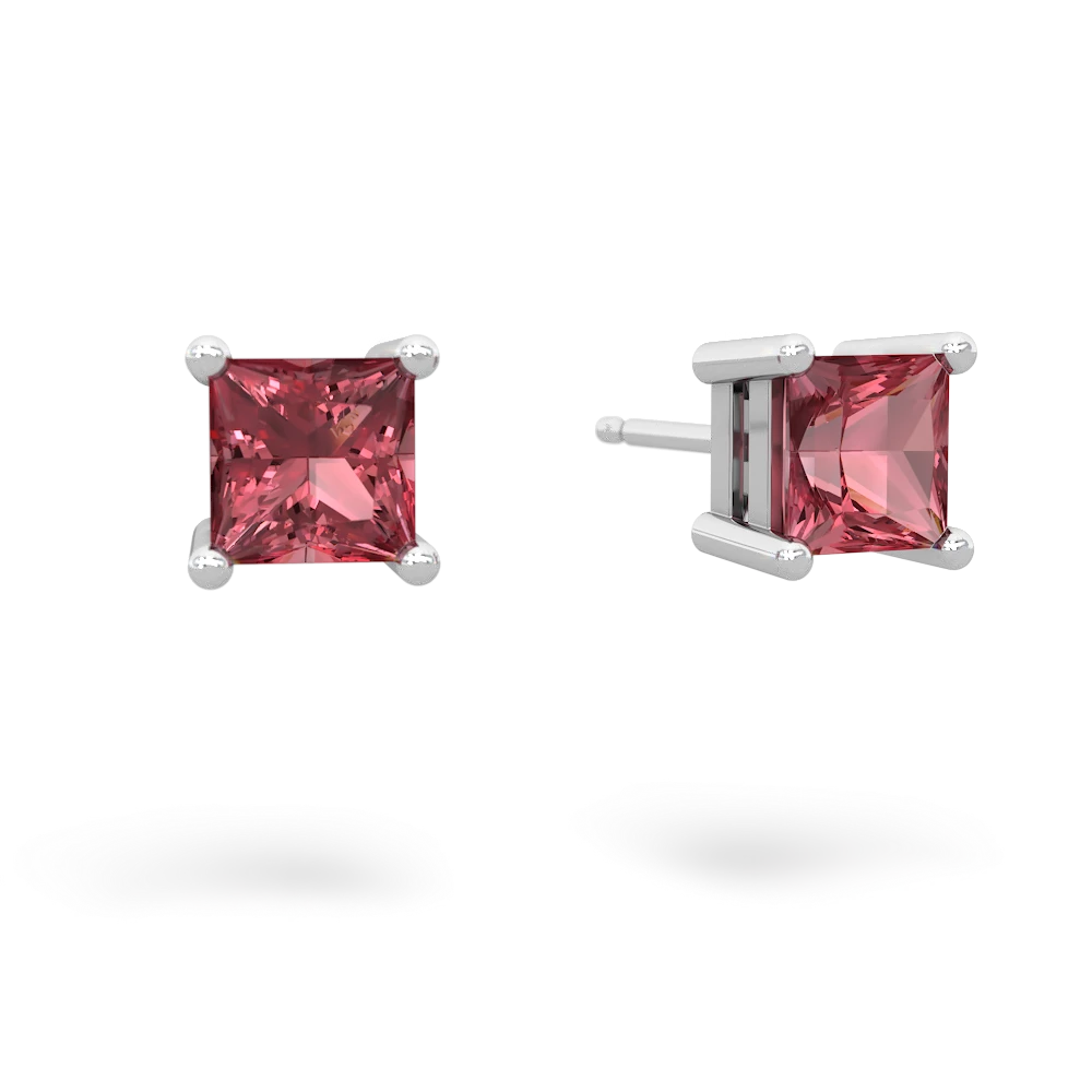 Pink Tourmaline 5Mm Princess Cut Stud 14K White Gold earrings E1789