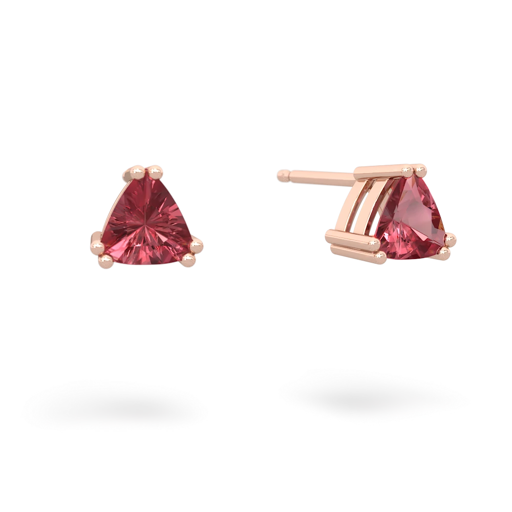 Pink Tourmaline 5Mm Trillion Stud 14K Rose Gold earrings E1858