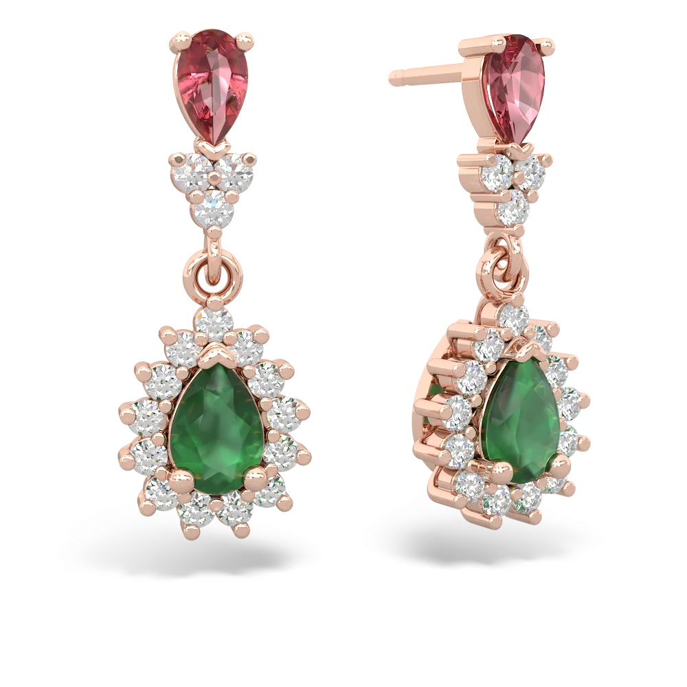 Pink Tourmaline Halo Pear Dangle 14K Rose Gold earrings E1882