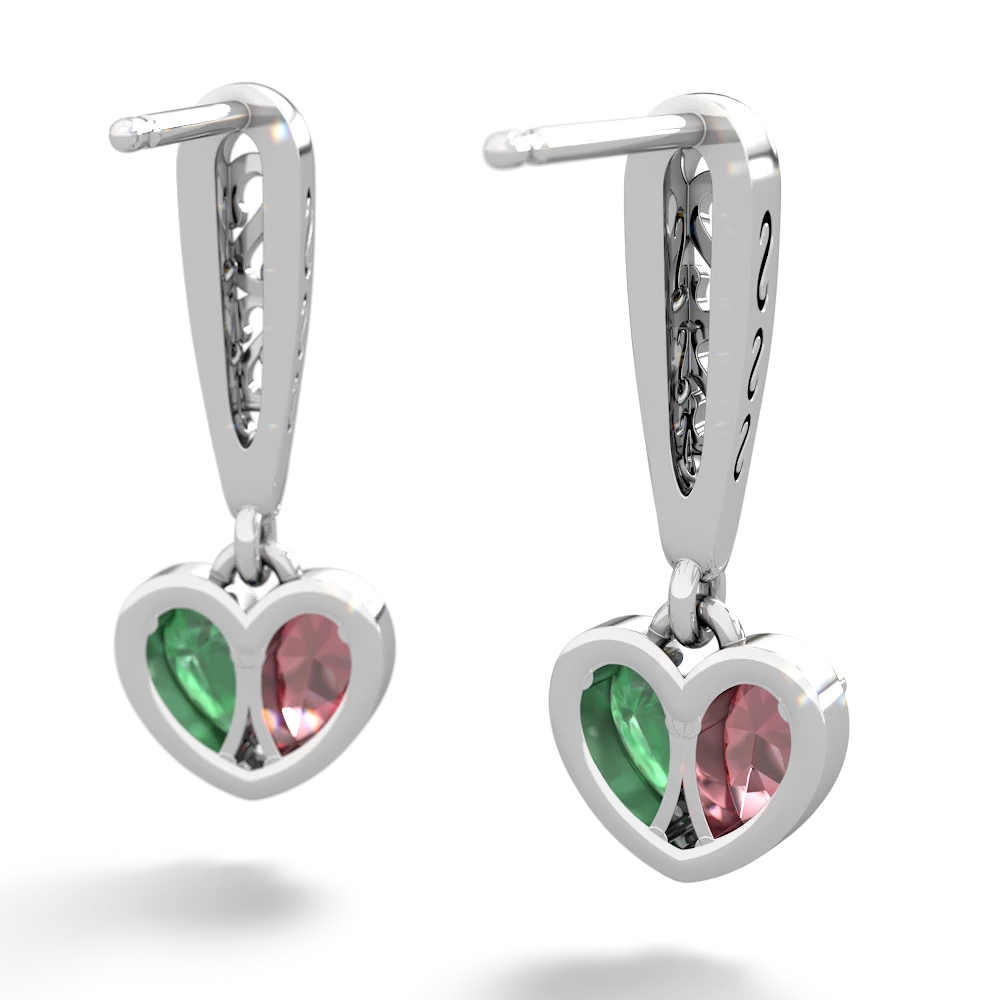 Pink Tourmaline Filligree Heart 14K White Gold earrings E5070