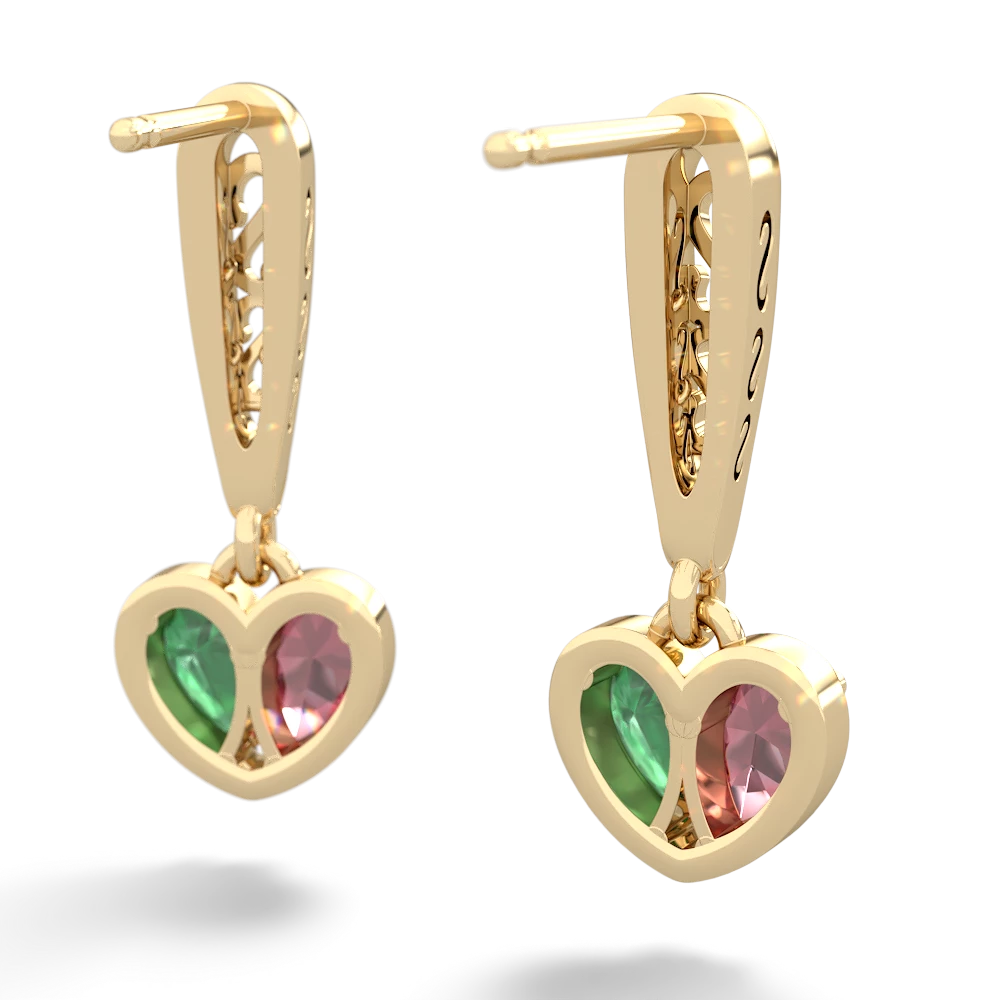 Pink Tourmaline Filligree Heart 14K Yellow Gold earrings E5070