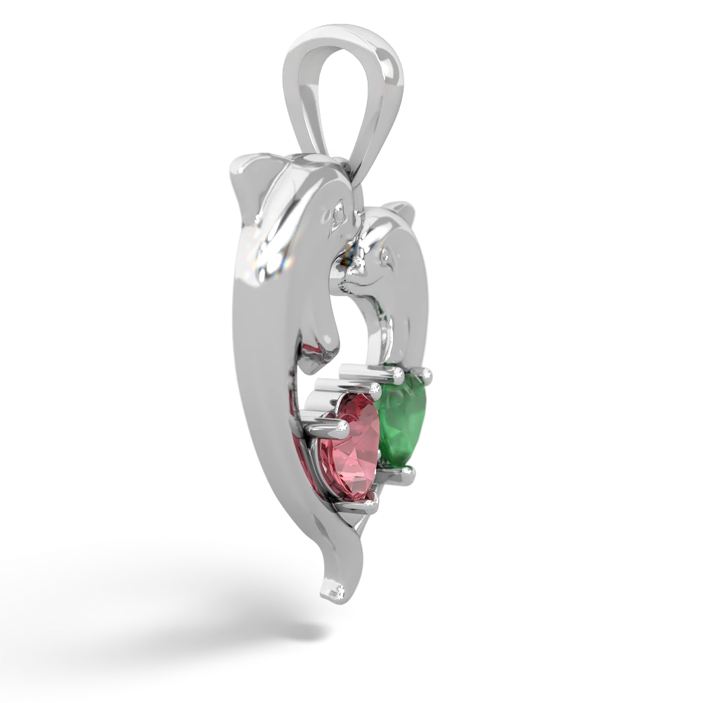 Pink Tourmaline Dolphin Heart 14K White Gold pendant P5820