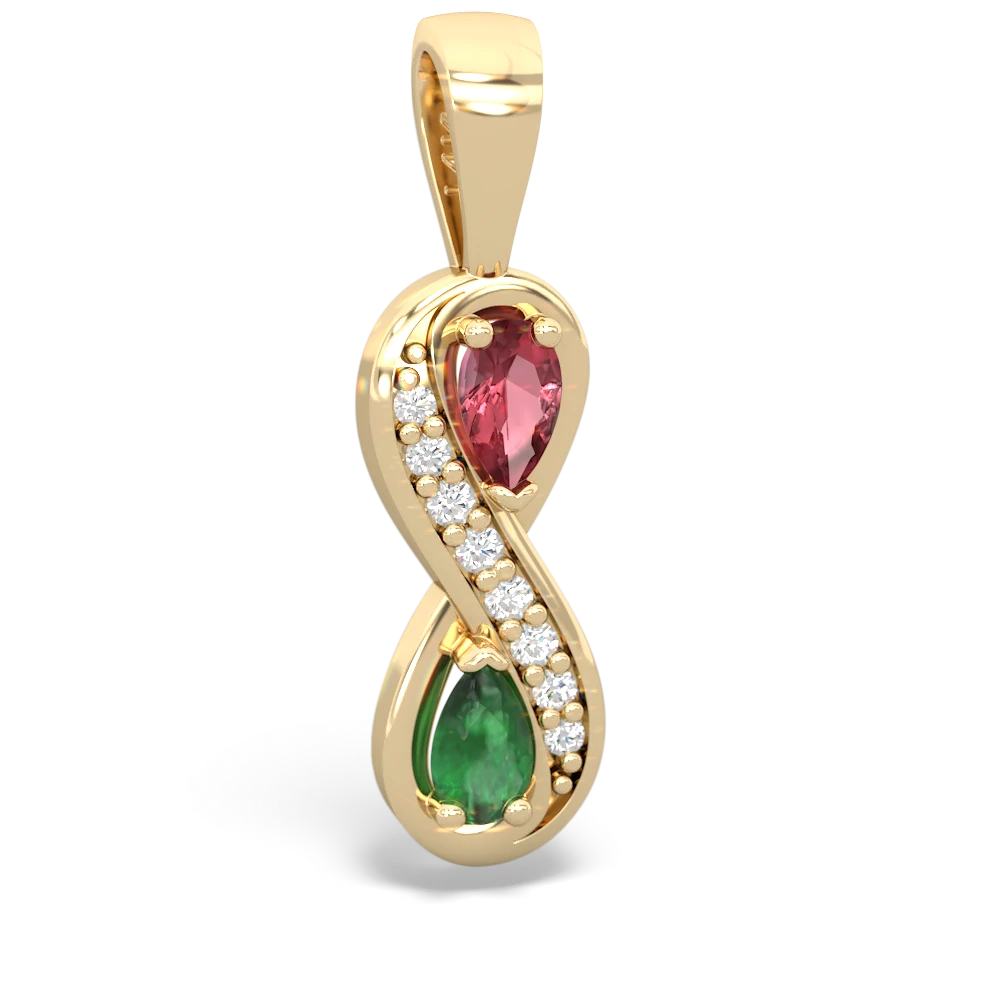 Pink Tourmaline Diamond Infinity 14K Yellow Gold pendant P5390