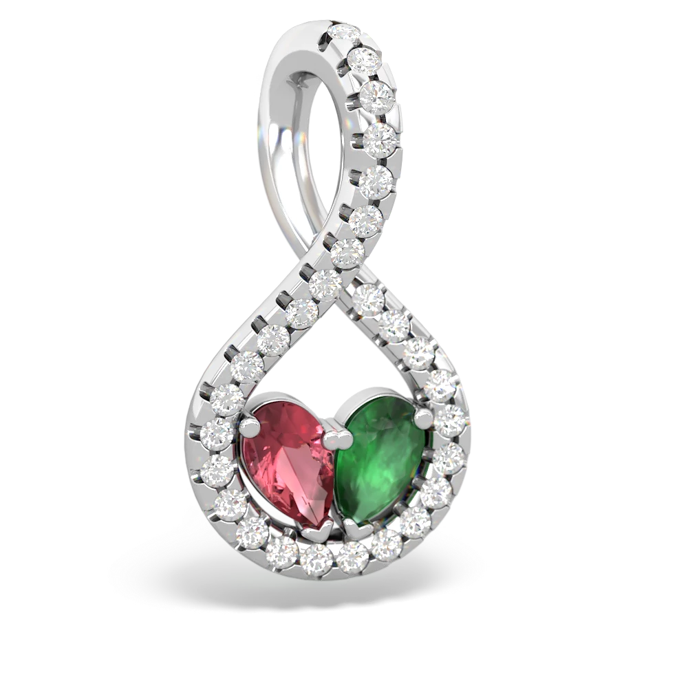 Pink Tourmaline Pave Twist 'One Heart' 14K White Gold pendant P5360