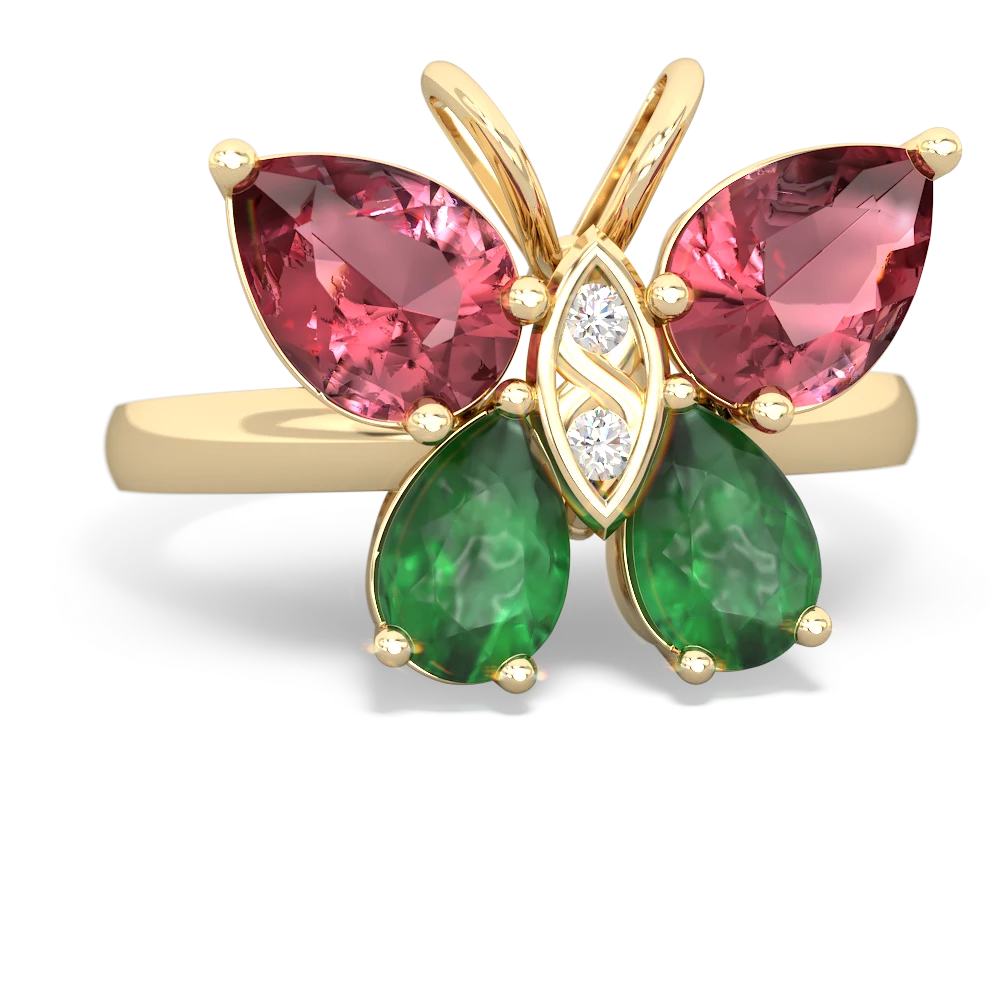 Pink Tourmaline Butterfly 14K Yellow Gold ring R2215