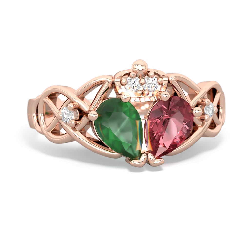 Pink Tourmaline 'One Heart' Celtic Knot Claddagh 14K Rose Gold ring R5322