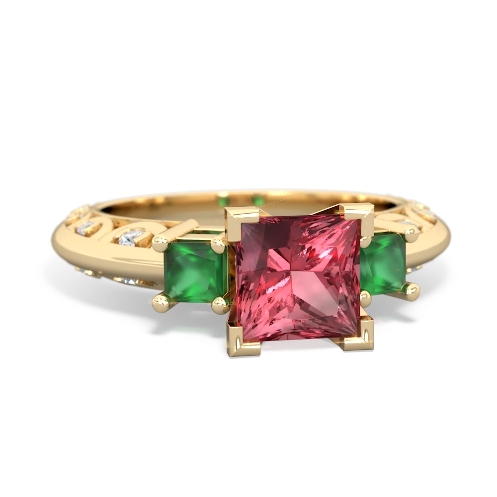 Pink Tourmaline Eternal Embrace Engagement 14K Yellow Gold ring C2001