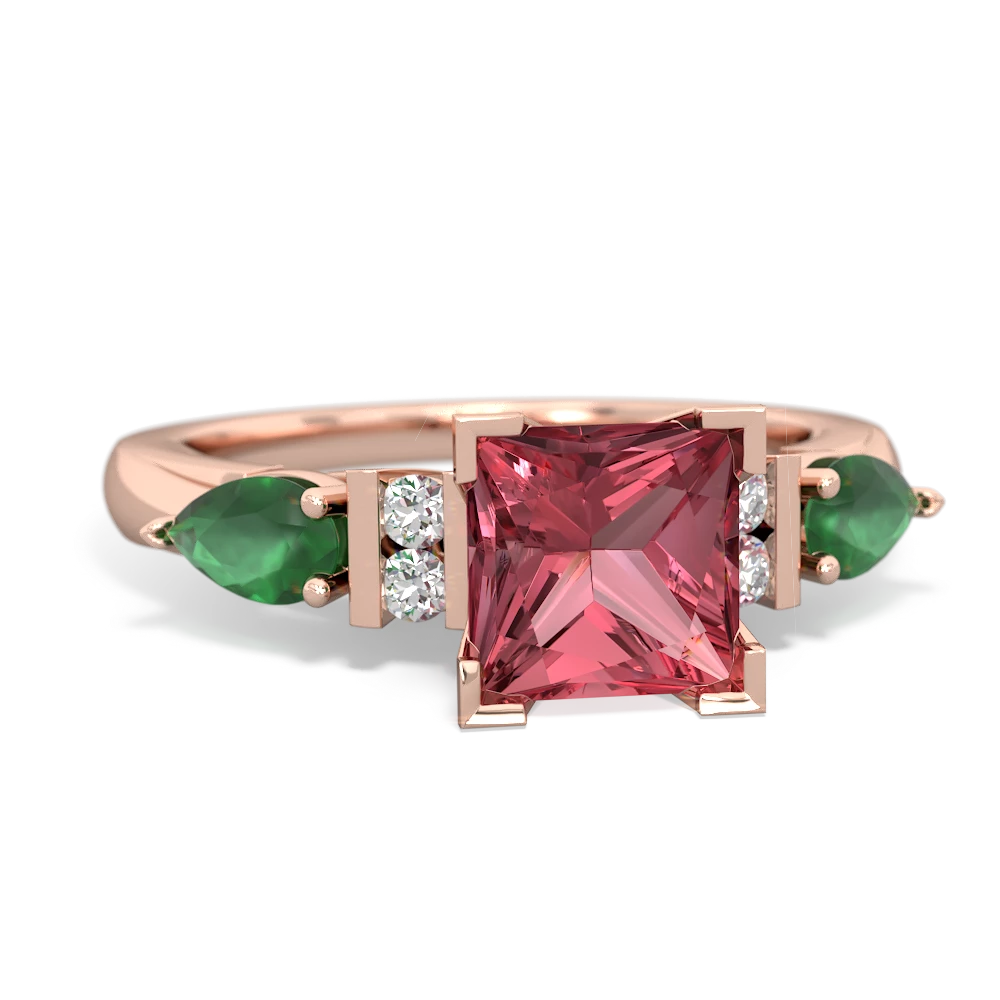 Pink Tourmaline 6Mm Princess Eternal Embrace Engagement 14K Rose Gold ring C2002