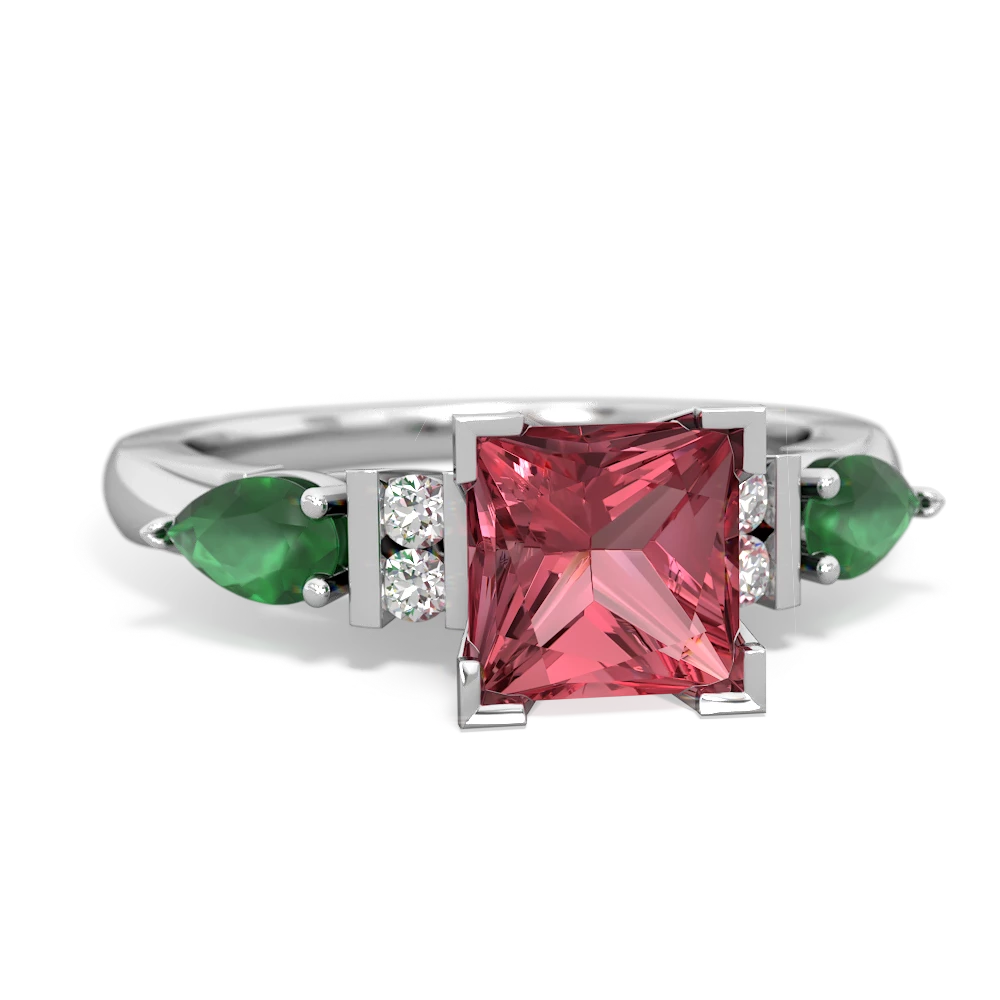 Pink Tourmaline 6Mm Princess Eternal Embrace Engagement 14K White Gold ring C2002