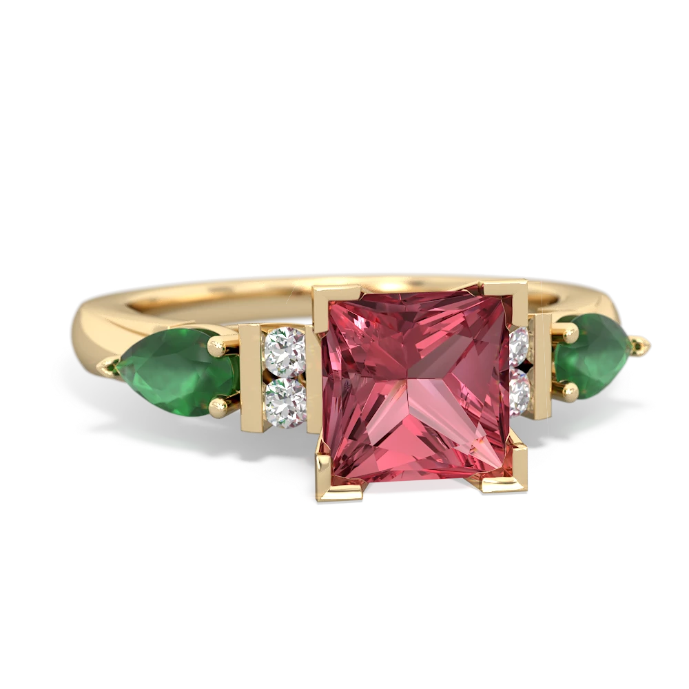 Pink Tourmaline 6Mm Princess Eternal Embrace Engagement 14K Yellow Gold ring C2002