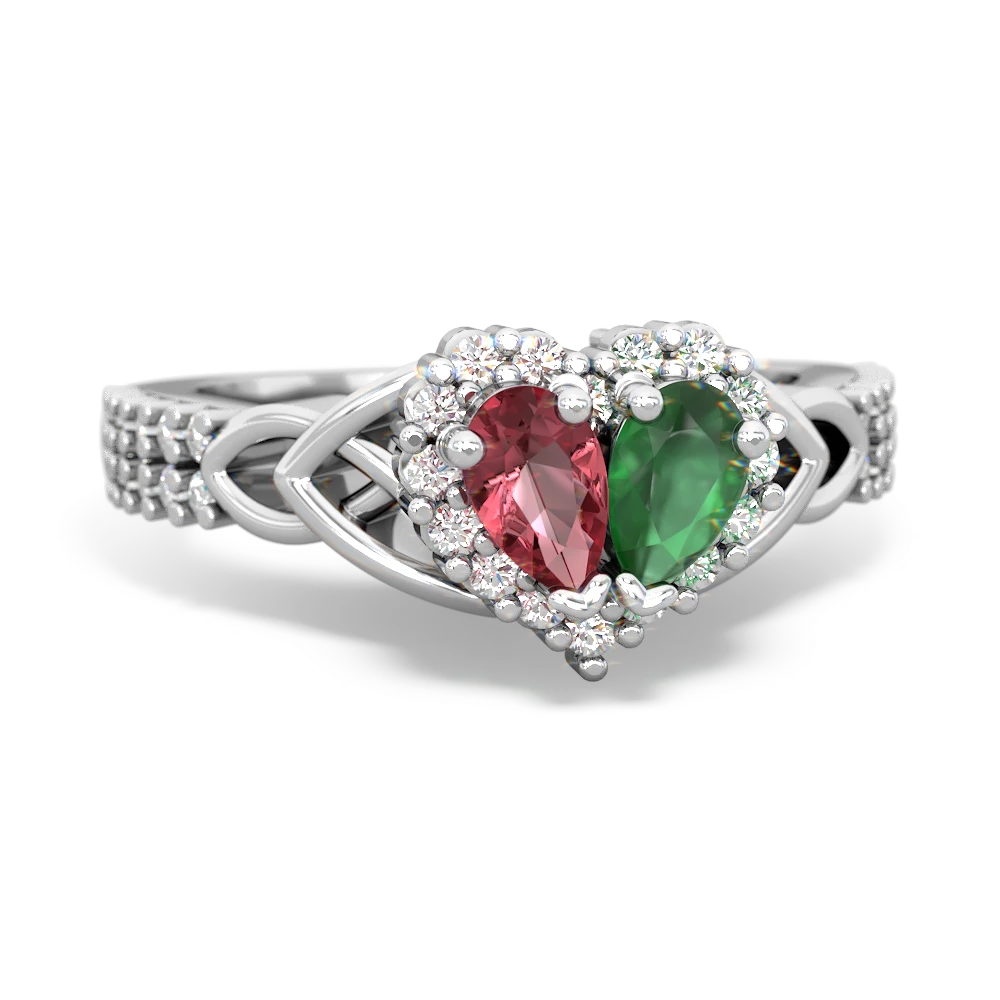 Pink Tourmaline Celtic Knot Two Hearts As One 14K White Gold ring R2644HRT