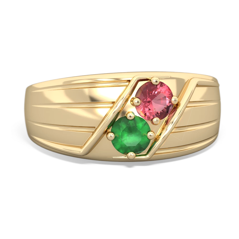 Pink Tourmaline Men's Streamline 14K Yellow Gold ring R0460