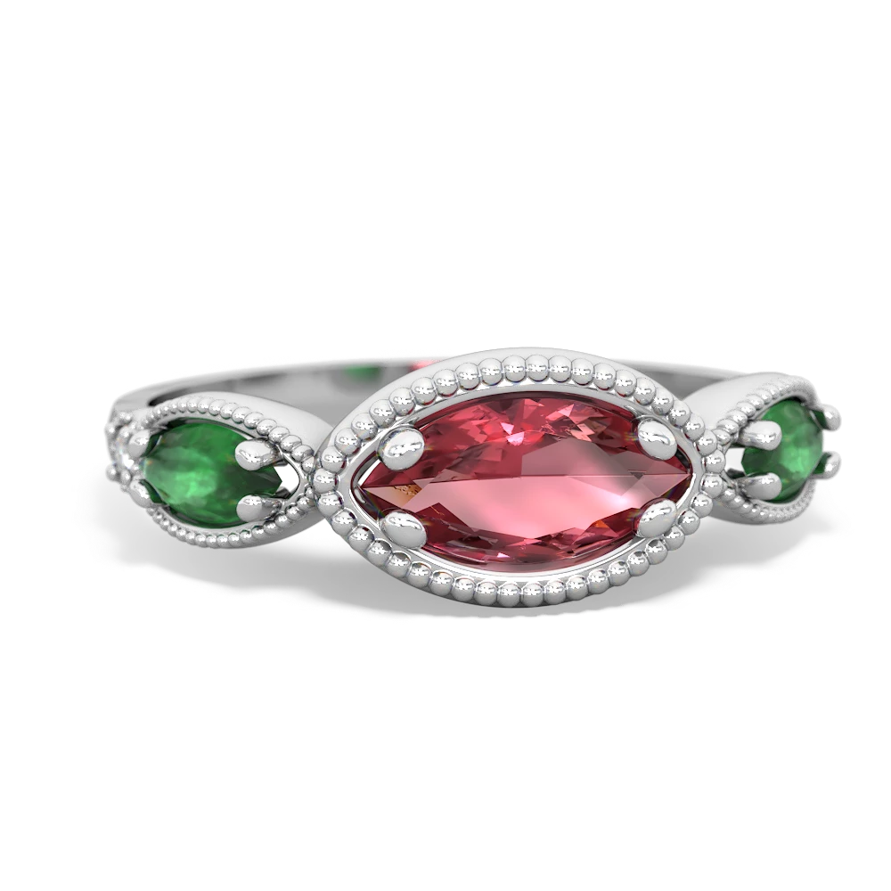 Pink Tourmaline Milgrain Marquise 14K White Gold ring R5700