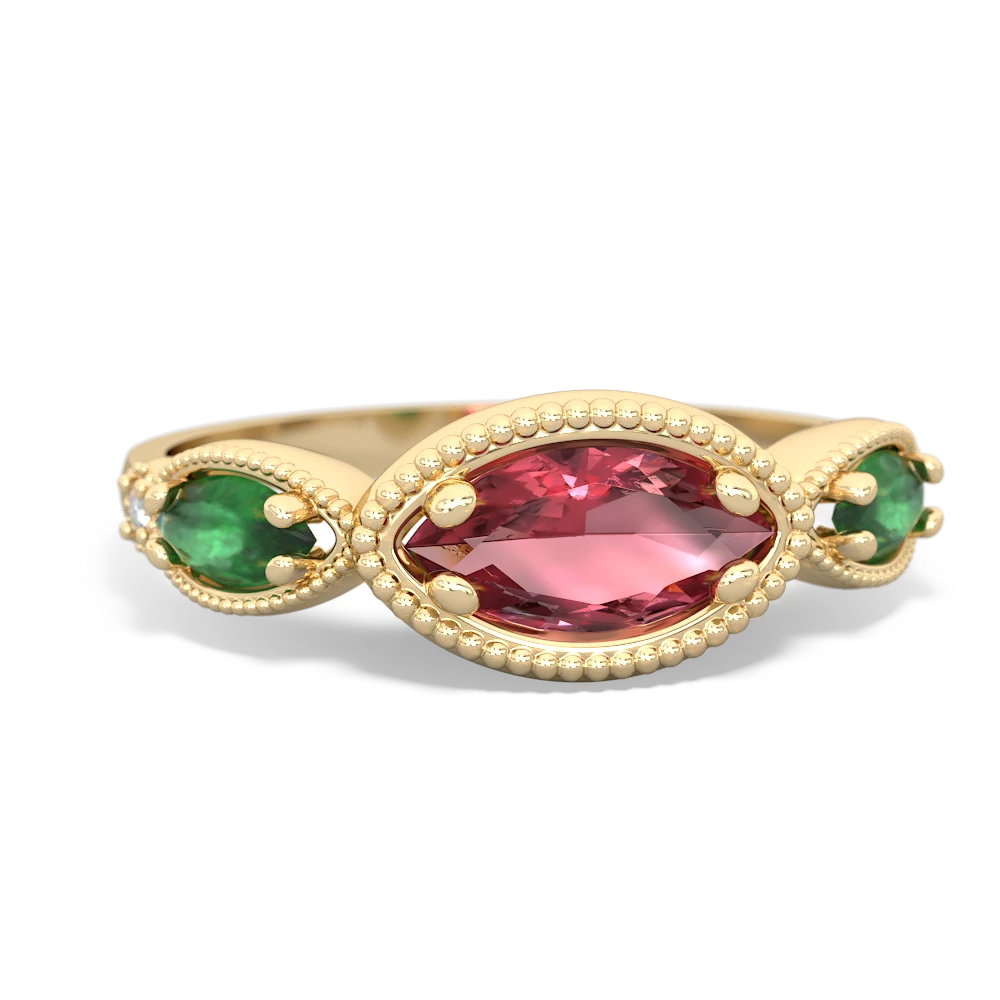 Pink Tourmaline Milgrain Marquise 14K Yellow Gold ring R5700