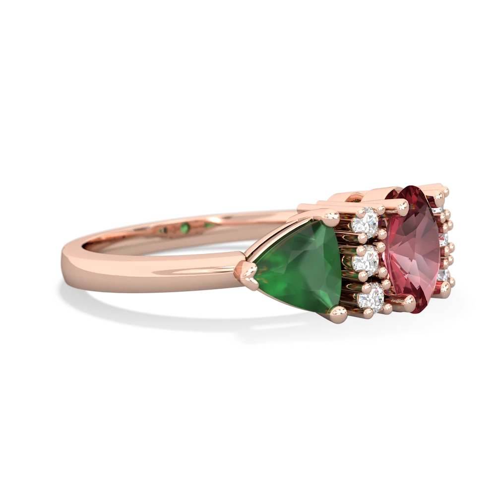 Pink Tourmaline Antique Style Three Stone 14K Rose Gold ring R2186