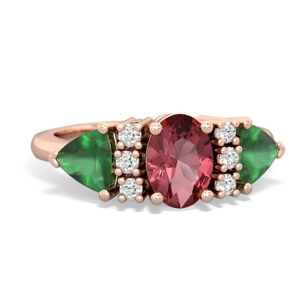 Pink Tourmaline Antique Style Three Stone 14K Rose Gold ring R2186