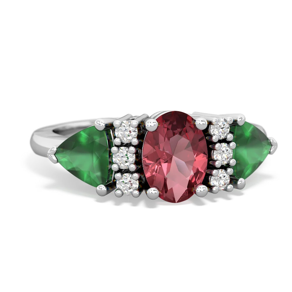 Pink Tourmaline Antique Style Three Stone 14K White Gold ring R2186