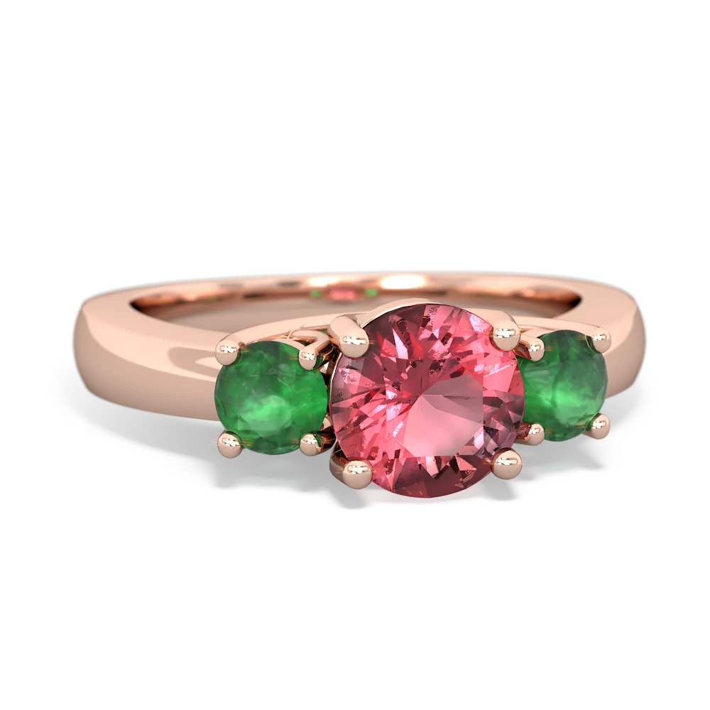 Pink Tourmaline Three Stone Round Trellis 14K Rose Gold ring R4018