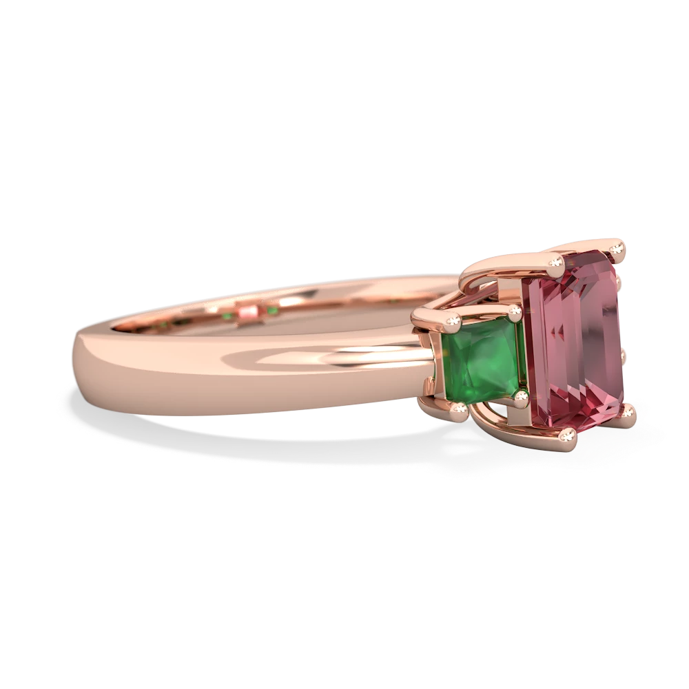 Pink Tourmaline Three Stone Emerald-Cut Trellis 14K Rose Gold ring R4021