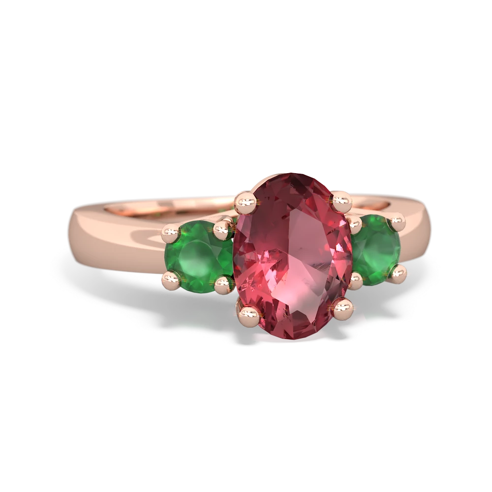 Pink Tourmaline Three Stone Oval Trellis 14K Rose Gold ring R4024