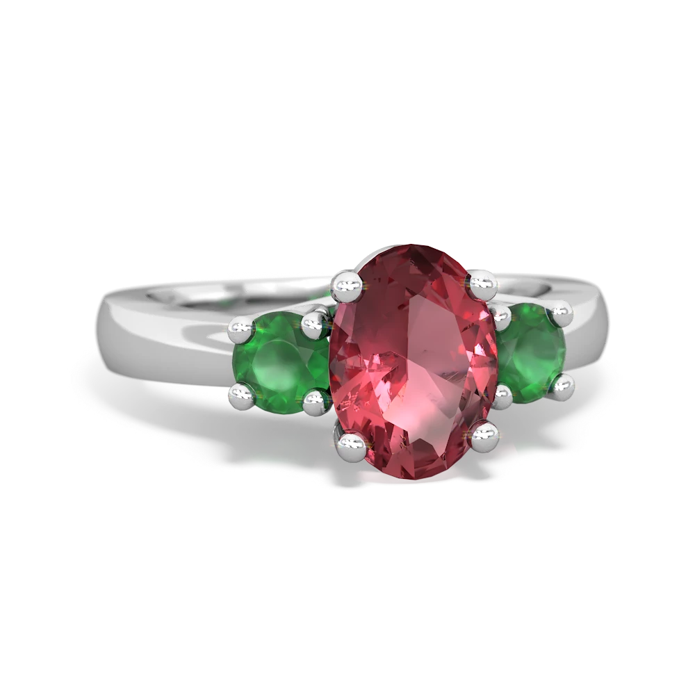 Pink Tourmaline Three Stone Oval Trellis 14K White Gold ring R4024