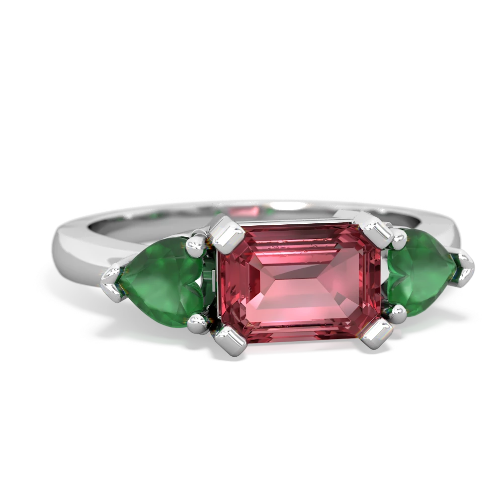 Pink Tourmaline Three Stone 14K White Gold ring R5235