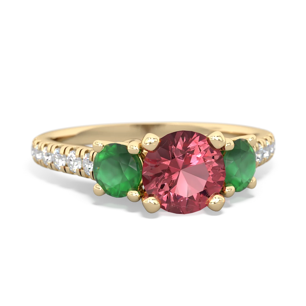 Pink Tourmaline Pave Trellis 14K Yellow Gold ring R5500