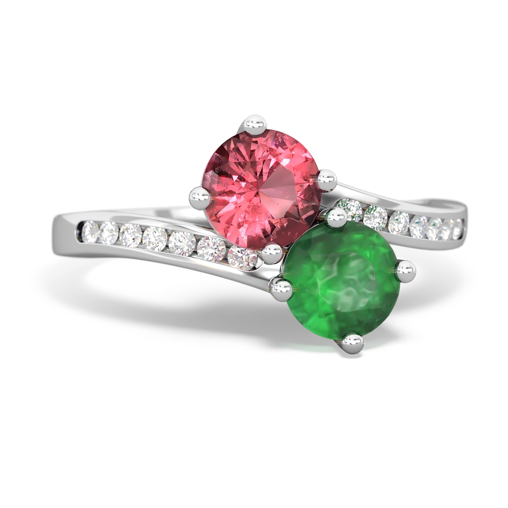 Pink Tourmaline Channel Set Two Stone 14K White Gold ring R5303