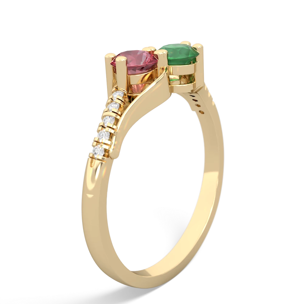 Pink Tourmaline Infinity Pave Two Stone 14K Yellow Gold ring R5285