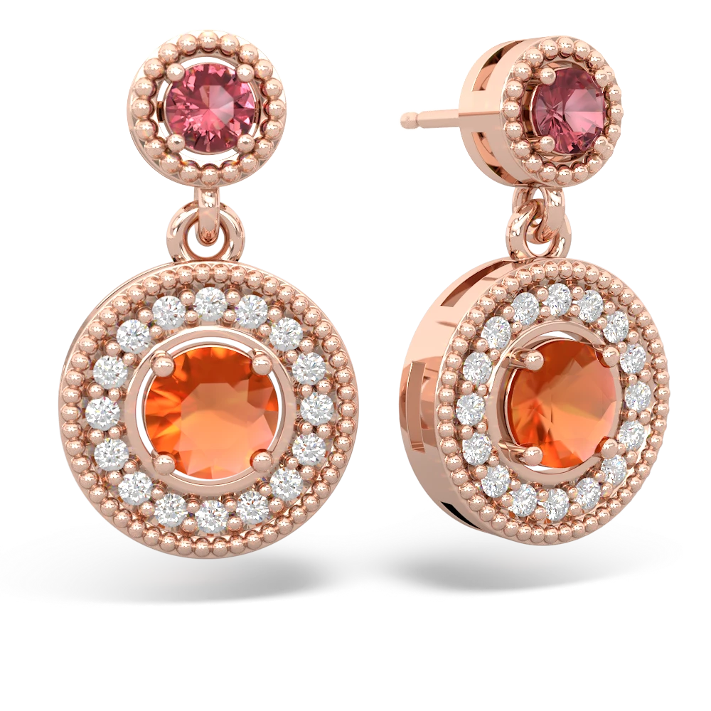 Pink Tourmaline Halo Dangle 14K Rose Gold earrings E5319