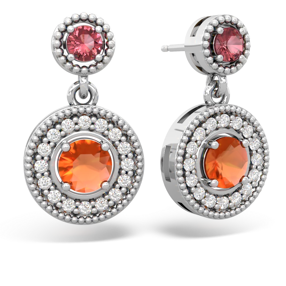 Pink Tourmaline Halo Dangle 14K White Gold earrings E5319