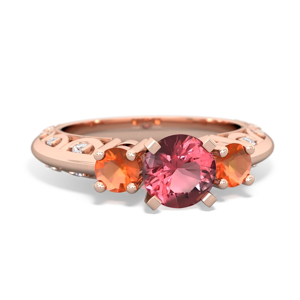 Pink Tourmaline Art Deco Eternal Embrace Engagement 14K Rose Gold ring C2003