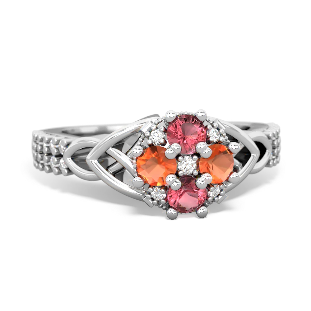 Pink Tourmaline Celtic Knot Cluster Engagement 14K White Gold ring R26443RD
