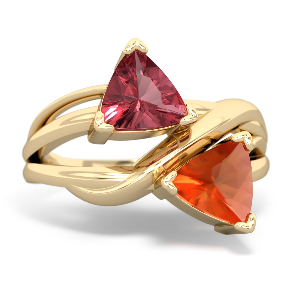 Pink Tourmaline Split Band Swirl 14K Yellow Gold ring R2341