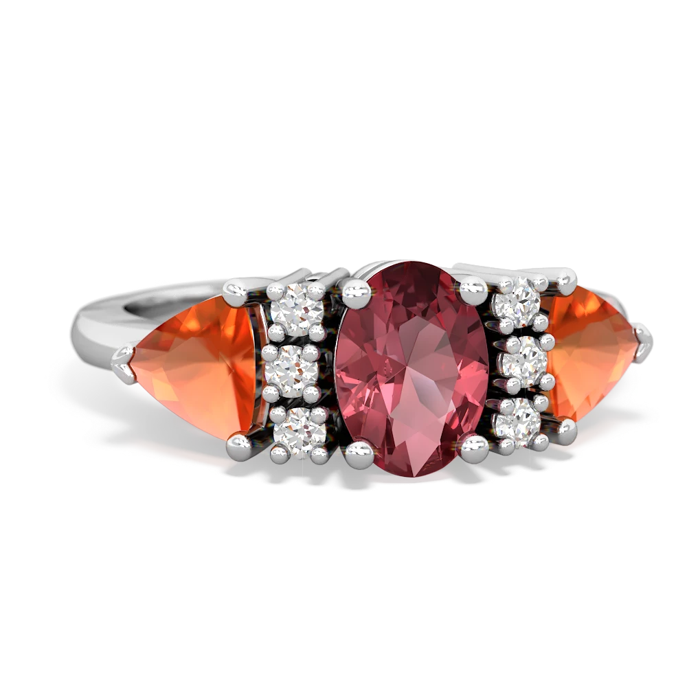 Pink Tourmaline Antique Style Three Stone 14K White Gold ring R2186