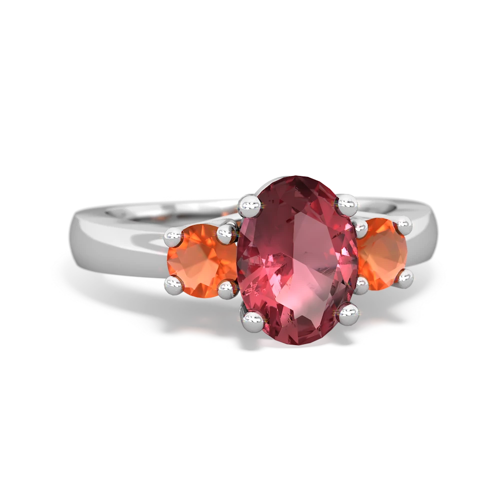 Pink Tourmaline Three Stone Oval Trellis 14K White Gold ring R4024