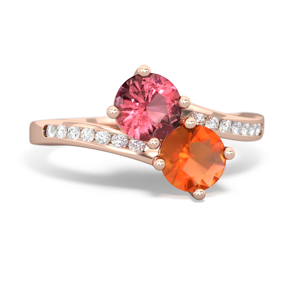 Pink Tourmaline Channel Set Two Stone 14K Rose Gold ring R5303