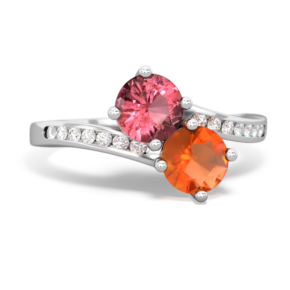 Pink Tourmaline Channel Set Two Stone 14K White Gold ring R5303