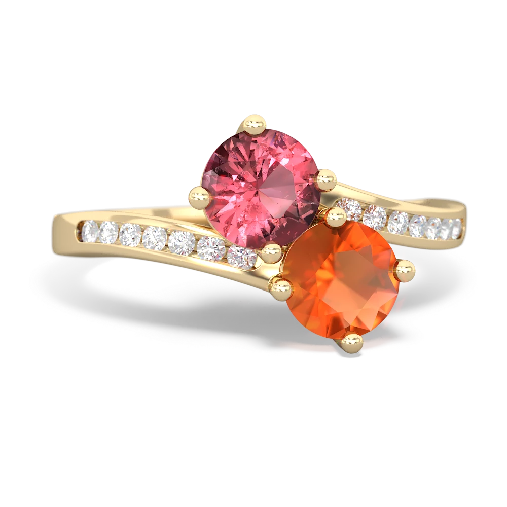 Pink Tourmaline Channel Set Two Stone 14K Yellow Gold ring R5303