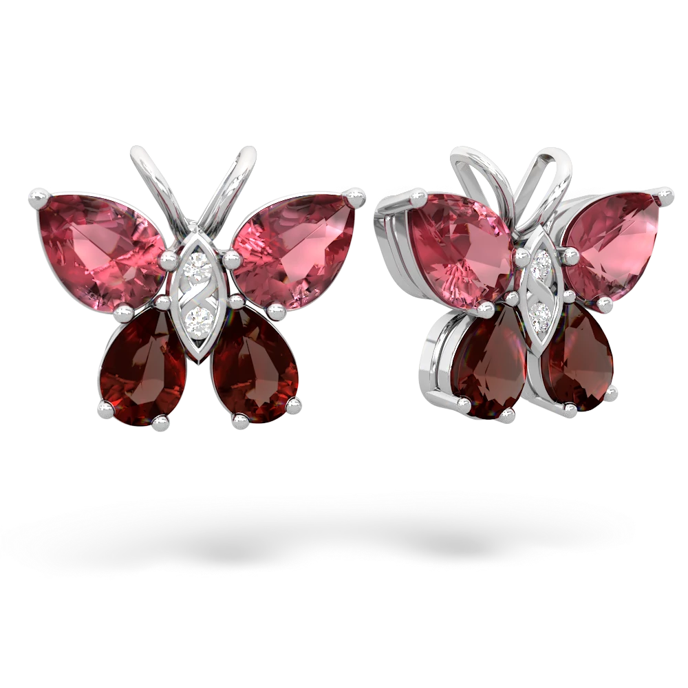 Pink Tourmaline Butterfly 14K White Gold earrings E2215