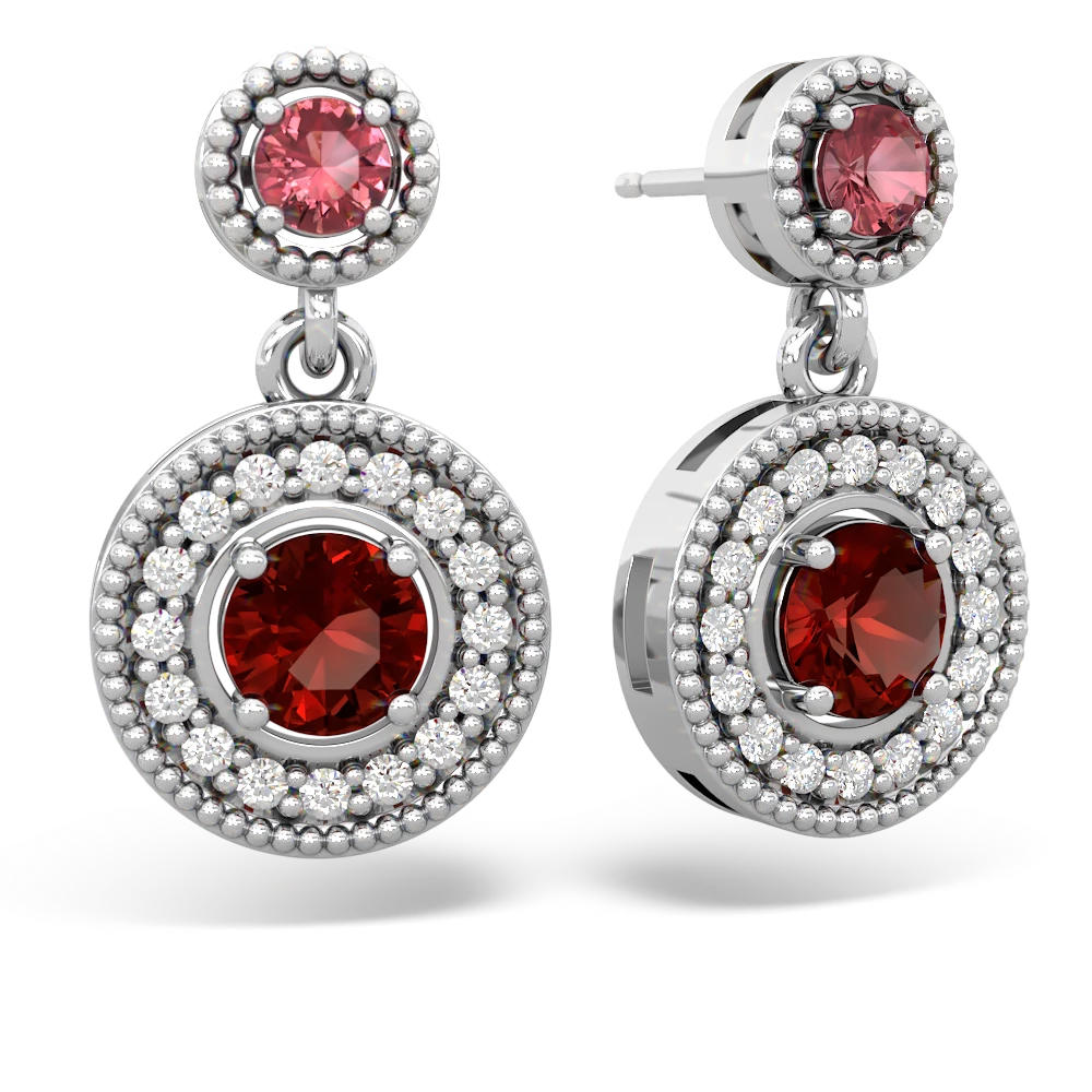 Pink Tourmaline Halo Dangle 14K White Gold earrings E5319