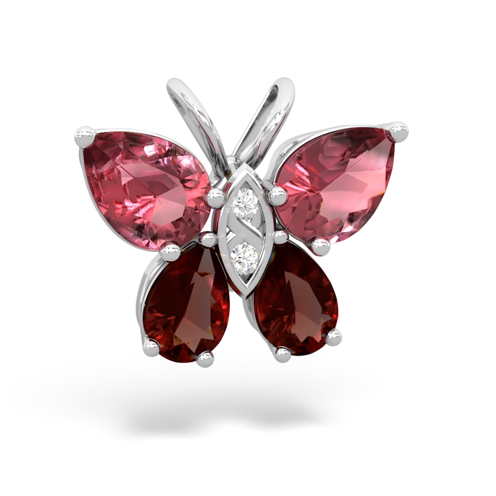 Pink Tourmaline Butterfly 14K White Gold pendant P2215