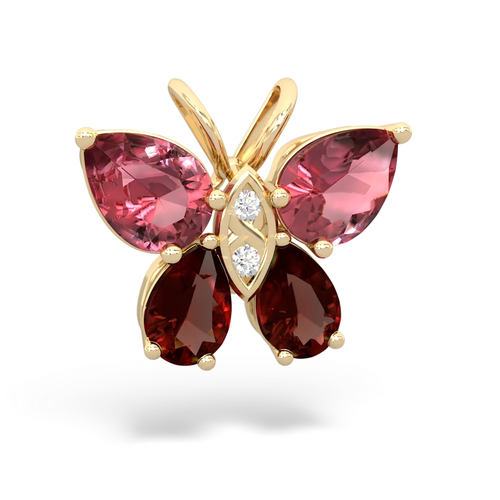 Pink Tourmaline Butterfly 14K Yellow Gold pendant P2215