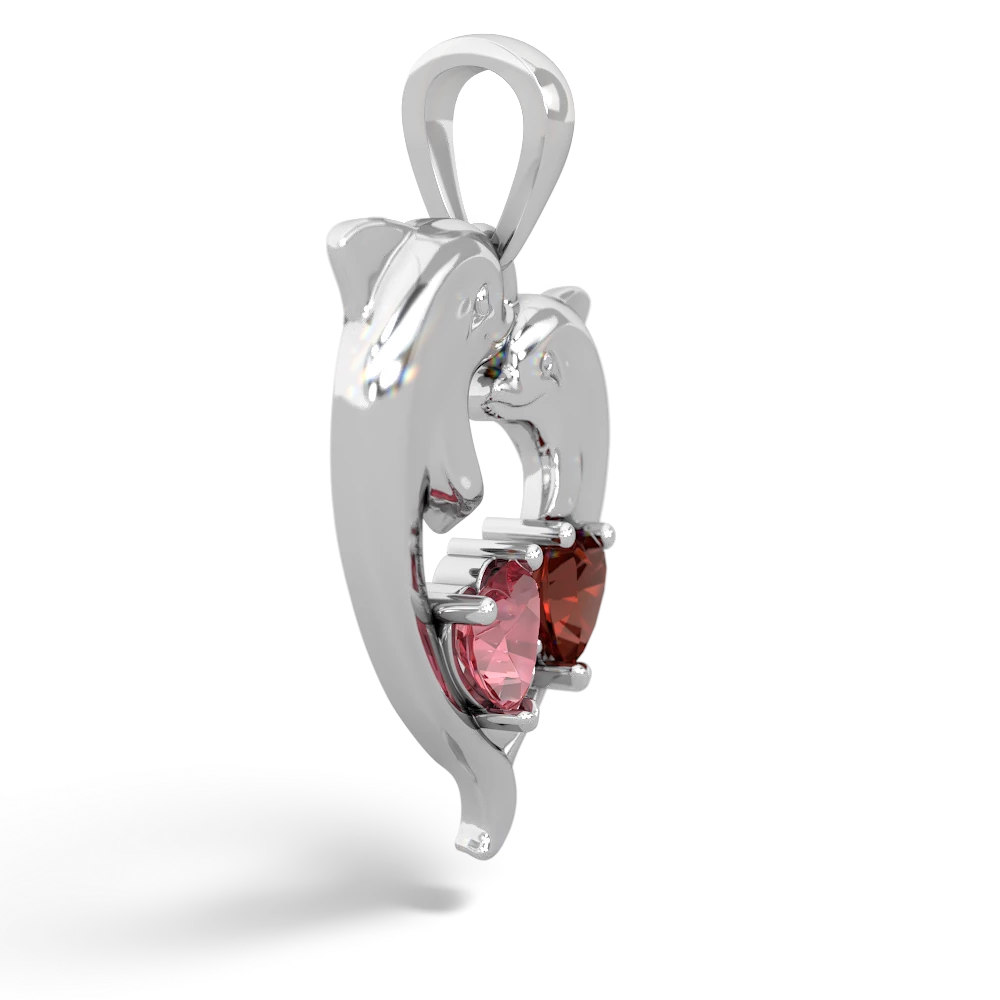 Pink Tourmaline Dolphin Heart 14K White Gold pendant P5820