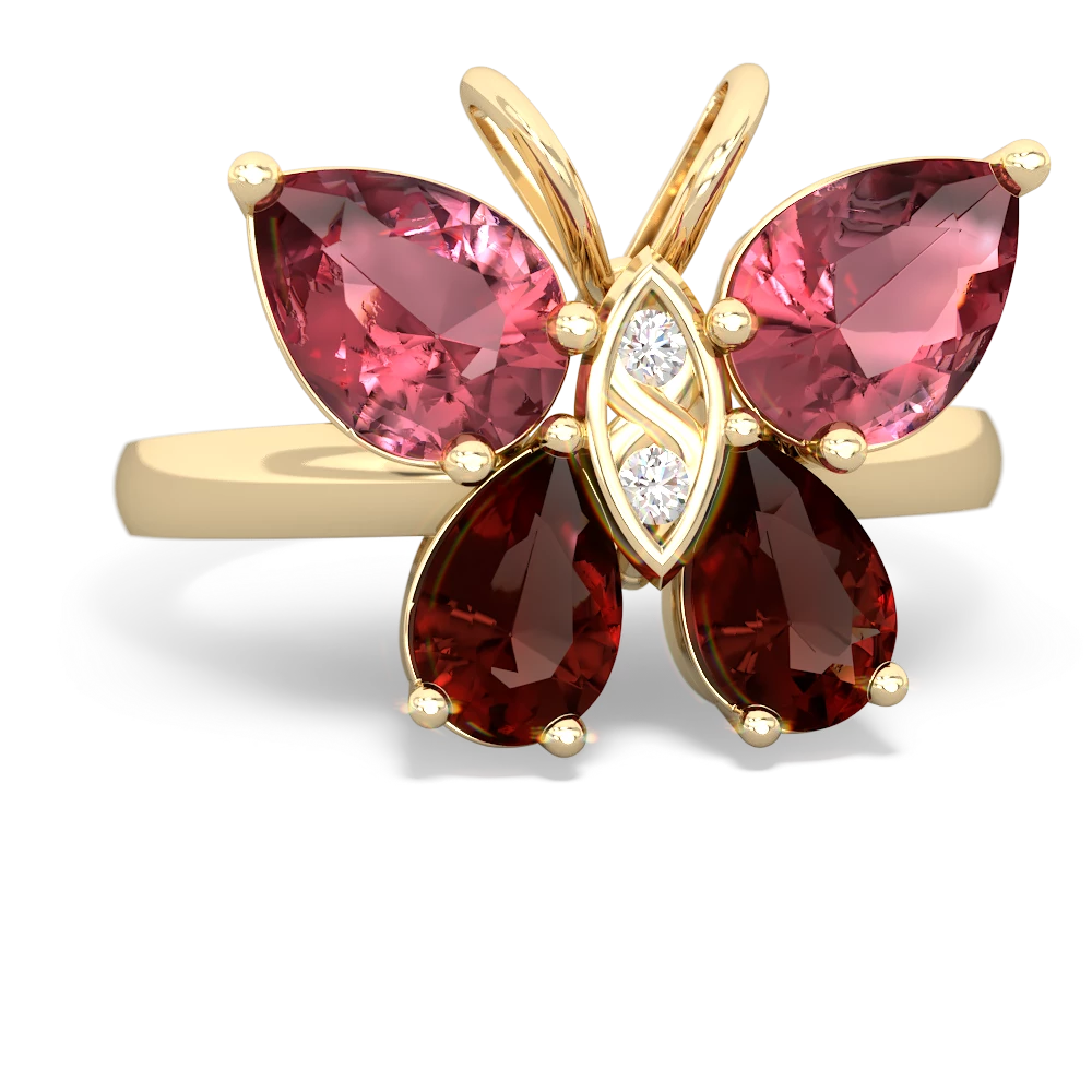 Pink Tourmaline Butterfly 14K Yellow Gold ring R2215