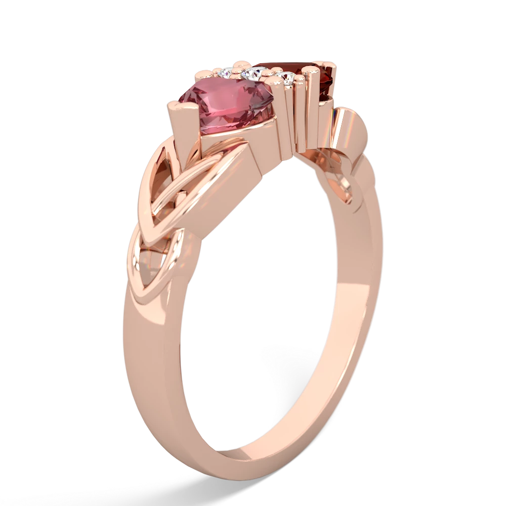 Pink Tourmaline Celtic Knot Double Heart 14K Rose Gold ring R5040