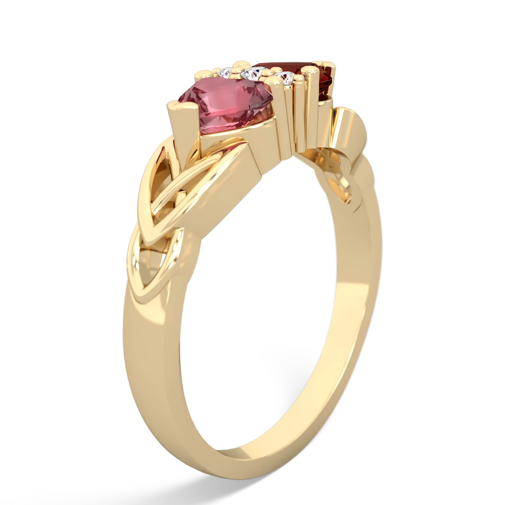 Pink Tourmaline Celtic Knot Double Heart 14K Yellow Gold ring R5040